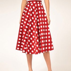 ASOS red plaid midi circle skirt